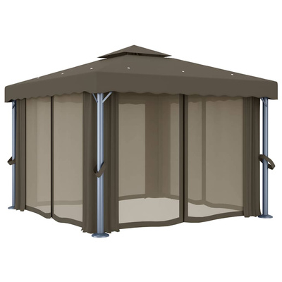 Altana z zasłonami i lampkami LED, 3x3 m, taupe