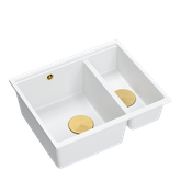 QUADRON | LOGAN 150 | granitowy zlewozmywak kuchenny BIAŁY + ZŁOTO PVD | wymiary: 56 x 46 x 22 cm | 1,5-komorowy wpuszczany | podbudowa szafki od: 60 cm