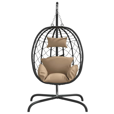 vidaXL Wiszące krzesło kokon z poduszką, kolor taupe, rattan PE i stal
