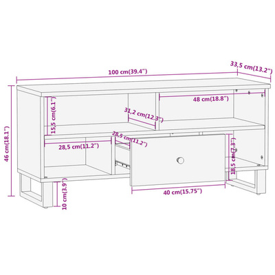 Szafka pod TV, brązowo-czarna 100x33,5x46 cm, lite drewno mango vidaXL
