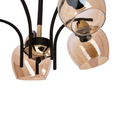 MERRA lampa wiszaca czarny 5x40W E27 klosz bursztynowy 35-35325