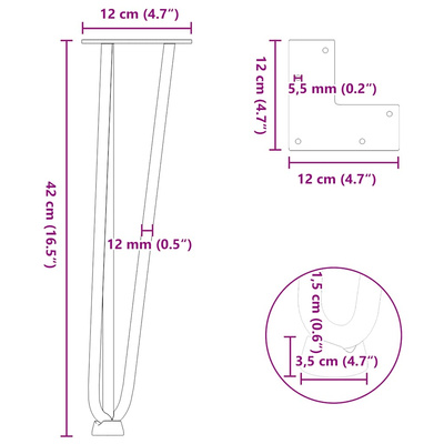 Nogi do stolika kawowego 4 szt. Naturalna stal 42 cm Solidna stal