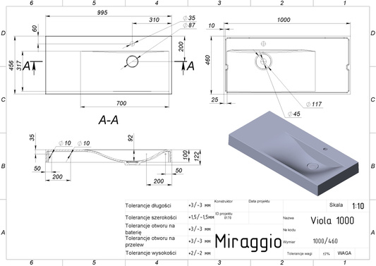 Umywalka VIOLA 1000 R MIRASOFT