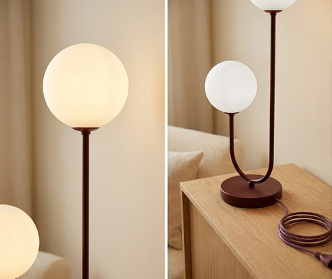 Lampka nocna w kolorze burgundowym, białe klosze K-6022 z serii BALU