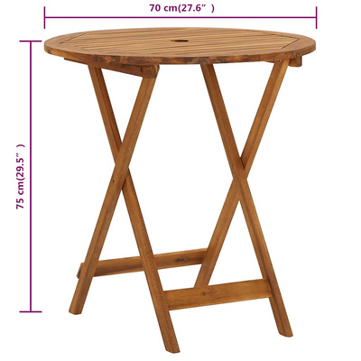 Składany stół ogrodowy, 70 cm, lite drewno akacjowe