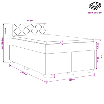 Łóżko Box Spring z materacem i LED różowy 120 x 200 cm Welur