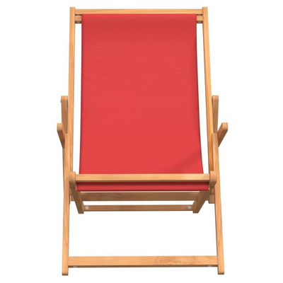 vidaXL Składany leżak plażowy, lite drewno tekowe, czerwony