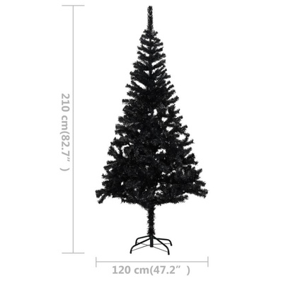 vidaXL Sztuczna choinka z lampkami i bombkami, czarna, 210 cm, PVC