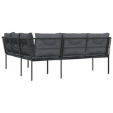 Narożna sofa ogrodowa z poduszkami, czarna, stal i textilene