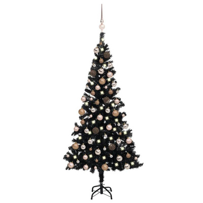 Sztuczna choinka z lampkami i bombkami, czarna, 180 cm, PVC vidaXL