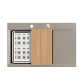 JOSH 111 GraniteQ zlewozmywak 1-komorowy z/o (780x500x215) soft taupe  + syfon push 2 open + deska + wkładka/ elementy stalowe