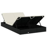 vidaXL 2-osobowy leżak z poduszkami, czarny, polirattan