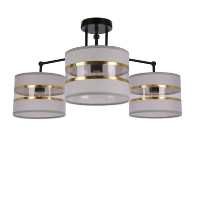Lampa sufitowa czarny 3xE27 abażur biały + złoty Andy 33-00514