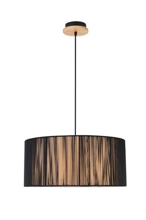 Lampa wisząca z abażurem Kioto nowoczesna czarno-drewniana 45 cm potrójna