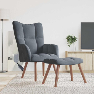 Fotel z podnóżkiem, ciemnoszary, obity aksamitem model standard