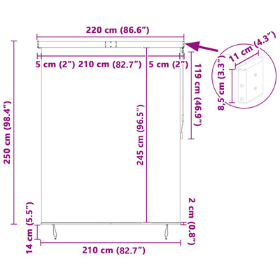 Roleta kremowy 220 x 250 cm Materiał i Aluminium