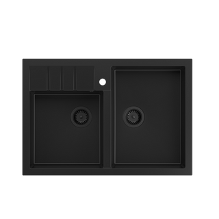 Quadron | BILL 120 | granitowy zlewozmywak kuchenny CZARNY mat | wymiary: 90 x 62 x 20,5 cm | 2-komorowy nakładany na szafkę | podbudowa szafki: od 90 cm