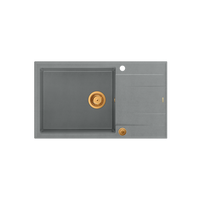 EVAN 136 XL GraniteQ zlewozmywak z syfonem Push To Open 1-komorowy z/o (860x500x210; kom. 420x490) silver stone / elementy miedziane