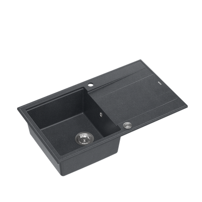 EVAN 111 GraniteQ zlewozmywak z syfonemPush 2 Open 1-komorowy z/o (860x500x210) black diamond / elementy stalowe