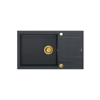 EVAN 136 XL GraniteQ zlewozmywak z syfonem Push to Open 1-komorowy z/o (860x500x210; kom. 420x490) black diamond / elementy złote