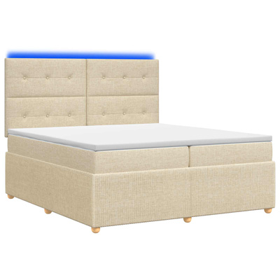 Łóżko z box spring LED z materacem kremowy 200 x 200 cm tkanina