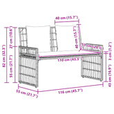 Ławka ogrodowa 2 -Seater 116 x 55 x 82 cm Stal i poli rattan