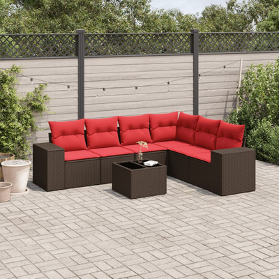 7-cz. zestaw wypoczynkowy do ogrodu z poduszkami, brązowy polirattan