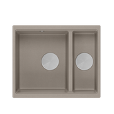 QUADRON | LOGAN 150 | granitowy zlewozmywak kuchenny SOFT TAUPE + STAL | wymiary: 56 x 46 x 22 cm | 1,5-komorowy wpuszczany | podbudowa szafki od: 60 cm