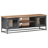 vidaXL Szafka pod TV, szara, 120x30x40 cm, lite drewno akacjowe i stal