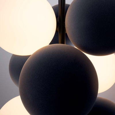 Lampa wisząca Szklana 4 kule świetlne i 6 kul dzwiekochłonnych Szarych 4xG9 60 cm Abruzzo Vino