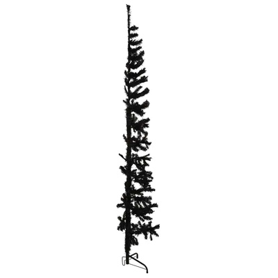 Smukła choinka połówka ze stojakiem, sztuczna, czarna, 240 cm