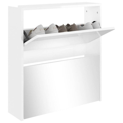 vidaXL Szafka na buty, lustro i 2 szuflady, biały połysk, 63x17x67 cm