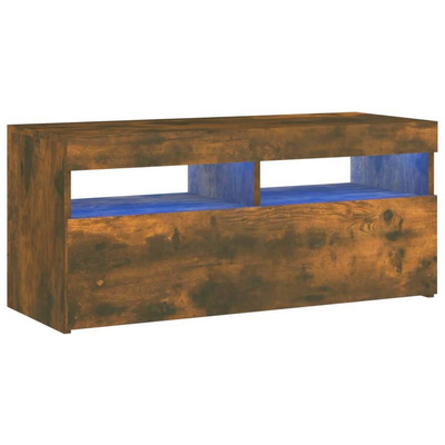 Szafka pod TV z oświetleniem LED, przydymiony dąb, 90x35x40 cm vidaXL