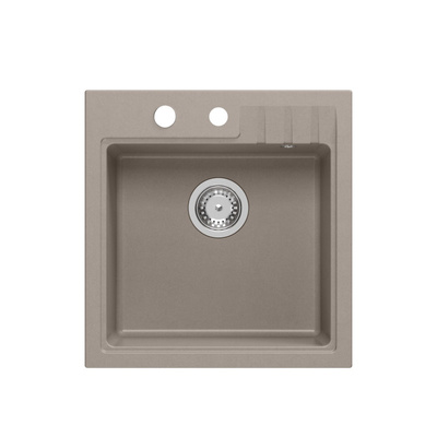 Zlewozmywak granitowy PETER 110 – jednokomorowy, wpuszczany, soft taupe/elementy stalowe, Quadron