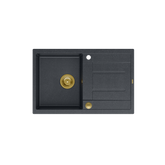 MORGAN 111 GraniteQ zlewozmywak black diamond z syfonem Push To Open 1-komorowy z/o / elementy złote