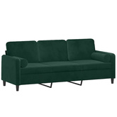 3-osobowa sofa z poduszkami, ciemnozielona, 180 cm, aksamit