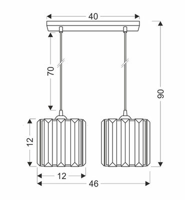 Glassia Lampa Wisząca Czarny 2X40 E27 Klosz Czarny+Kryształy Bezbarwne