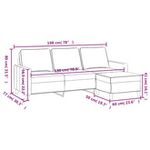 3-osobowa sofa z podnóżkiem, czarna, 180 cm, aksamit