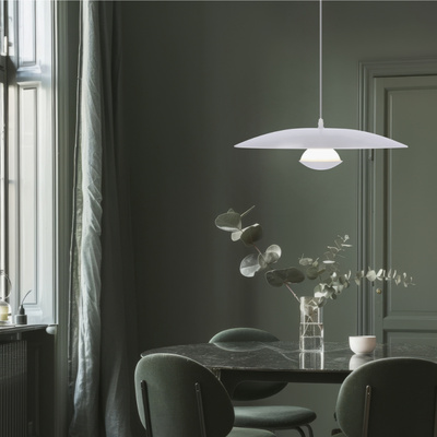 Lampa wisząca LUND 48 cm minimalistyczna – biały klosz talerz - skandynawska lampa do jadalni i salonu LED