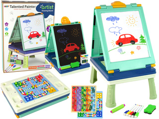 Tablica 3w1 Dwustronna Stolik Do Gier Chińczyk Miętowy