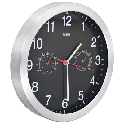 vidaXL Zegar ścienny z higrometrem i termometrem, 30 cm, czarny