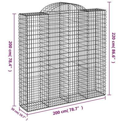 Kosze gabionowe, 4 szt, 200x50x200/220 cm, galwanizowane żelazo