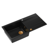 EVAN 146 XL GraniteQ zlewozmywak z syfonem Push 2 Open 1-komorowy z/o (1000x500x210; kom. 420x480) pure carbon / elementy miedziane