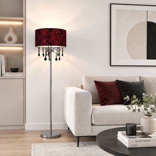Lampa podłogowa czerwony welurowy abażur 3x40W Astor Candellux 53-80465