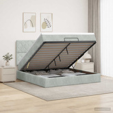 Łóżko ottoman z materacem jasnoszary 140 x 190 cm Welur