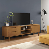 Szafka TV MOLDE, brązowa, 158x40x49 cm, lite drewno sosnowe