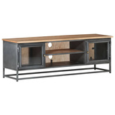 vidaXL Szafka pod TV, szara, 120x30x40 cm, lite drewno akacjowe i stal