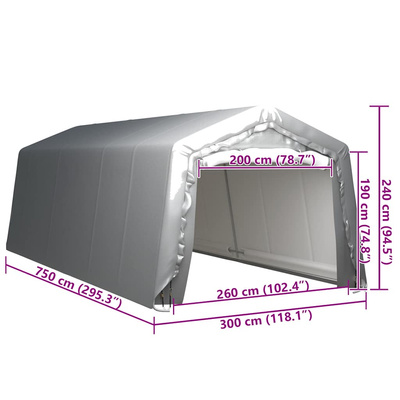 Namiot magazynowy, 300 x 750 cm, stal, szary
