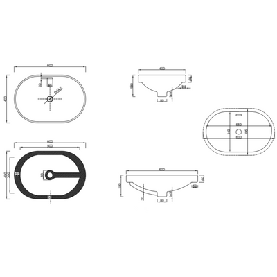 Umywalka wpuszczana w blat egina 60 cm owalna CE-52-060-W Invena