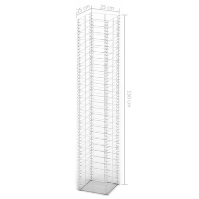 Zestaw 3 koszy gabionowych, drut galwanizowany, 25x25x150 cm